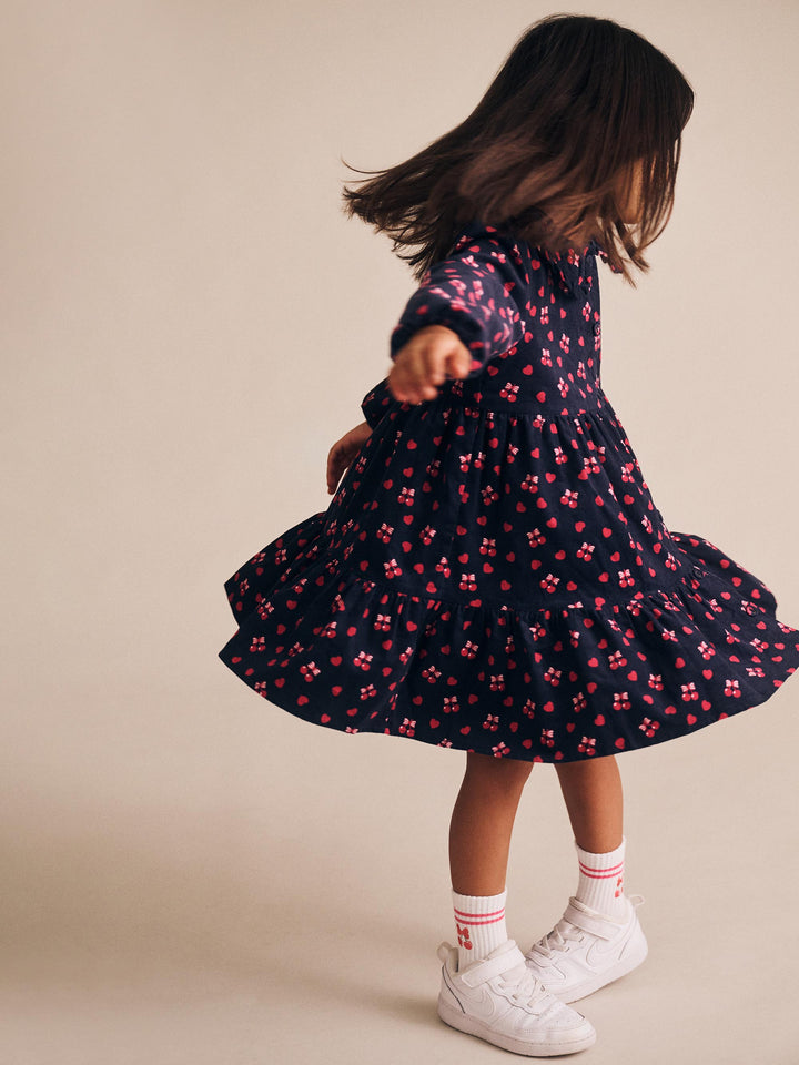 dress cherry pie corduroy tiered with collar - indigo