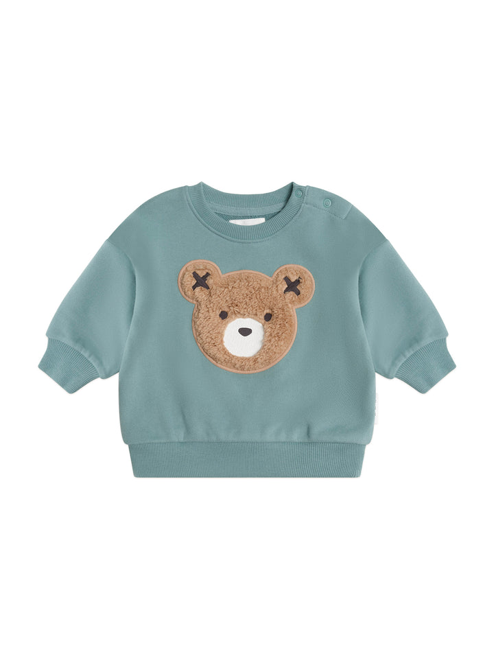 top l/s furry huxbear sweatshirt - green granite