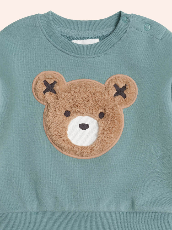top l/s furry huxbear sweatshirt - green granite