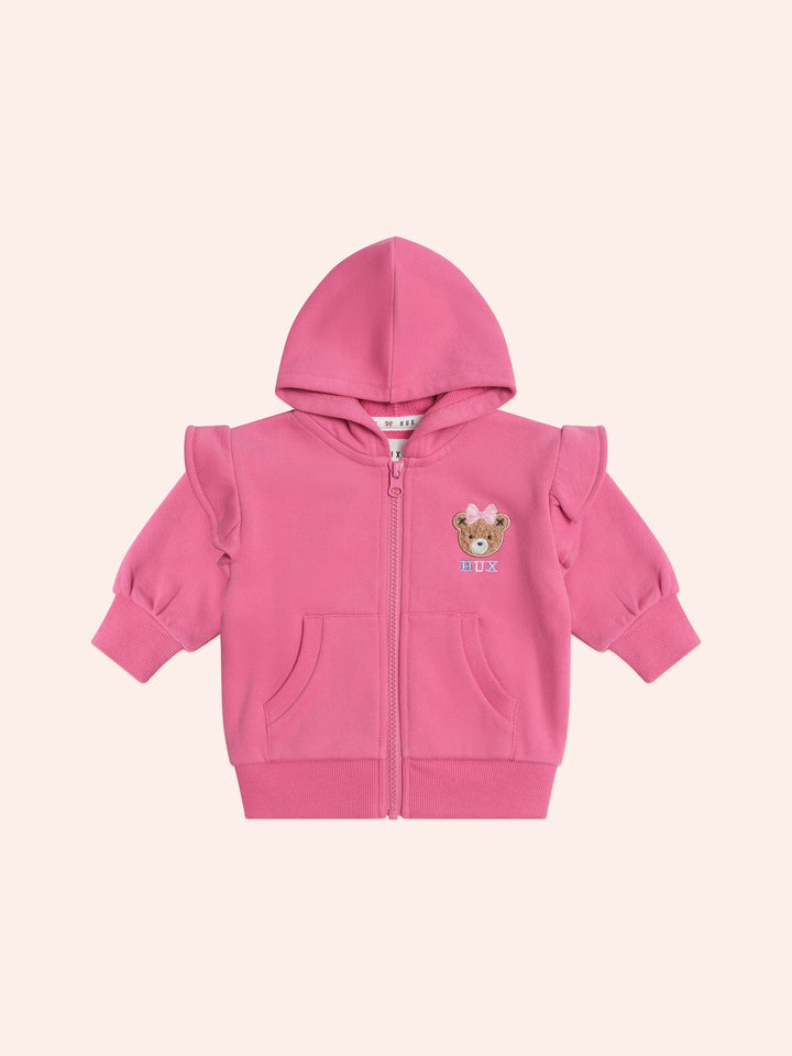 top l/s mini sherpa huxbear frill zip up hoodie - berry