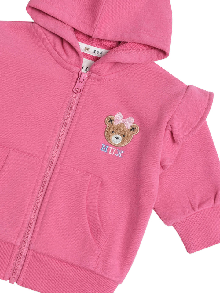 top l/s mini sherpa huxbear frill zip up hoodie - berry