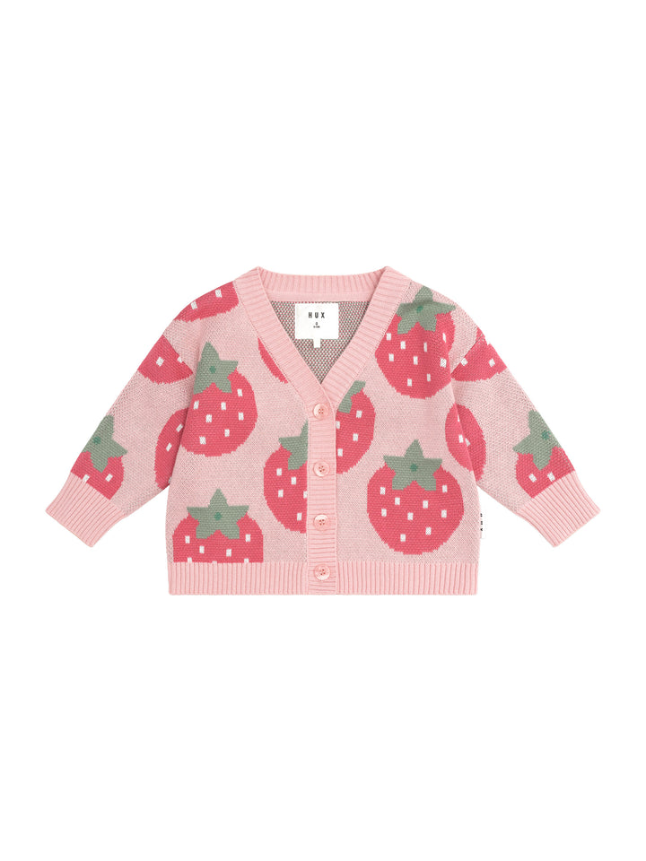 top l/s cardigan strawberry - candy