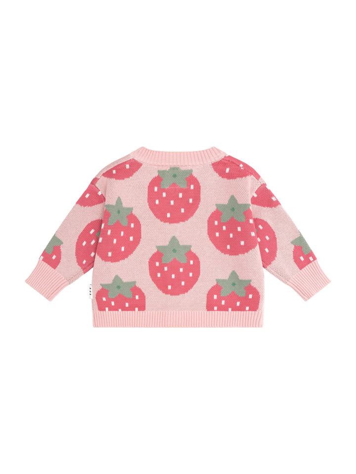 top l/s cardigan strawberry - candy