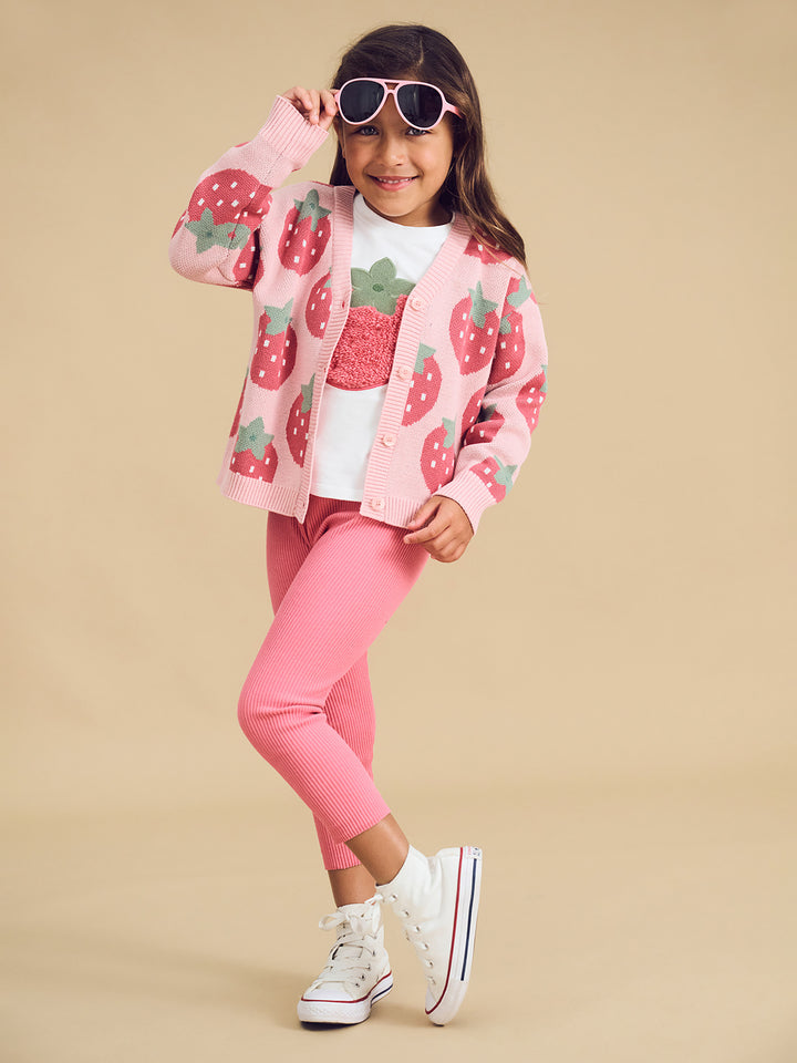 top l/s cardigan strawberry - candy