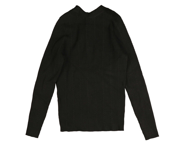 top l/s knit ribbed button back - black