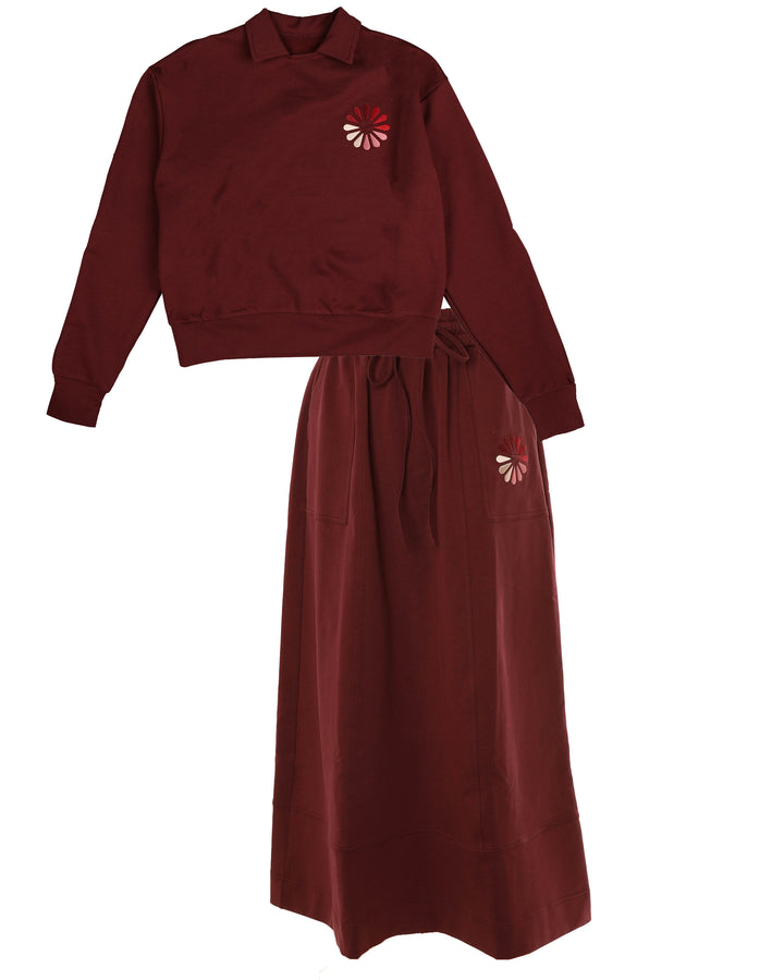 set outfit jersey collared sweatshirt and skirt - berry