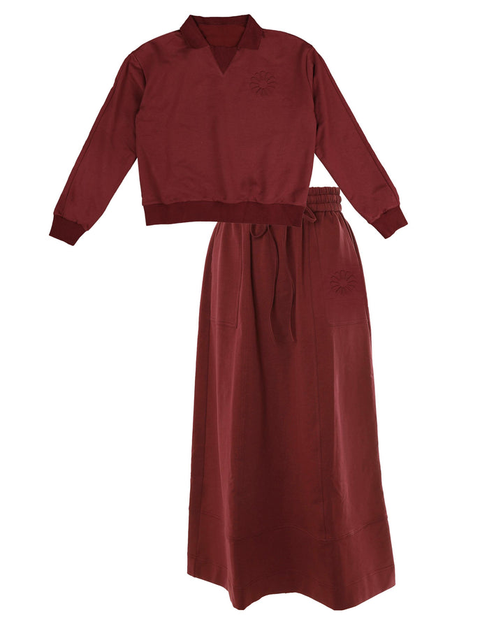 set outfit jersey collared sweatshirt and skirt - berry