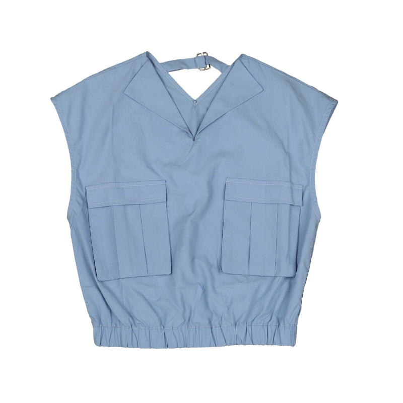 vest cargo pockets with collar - blue