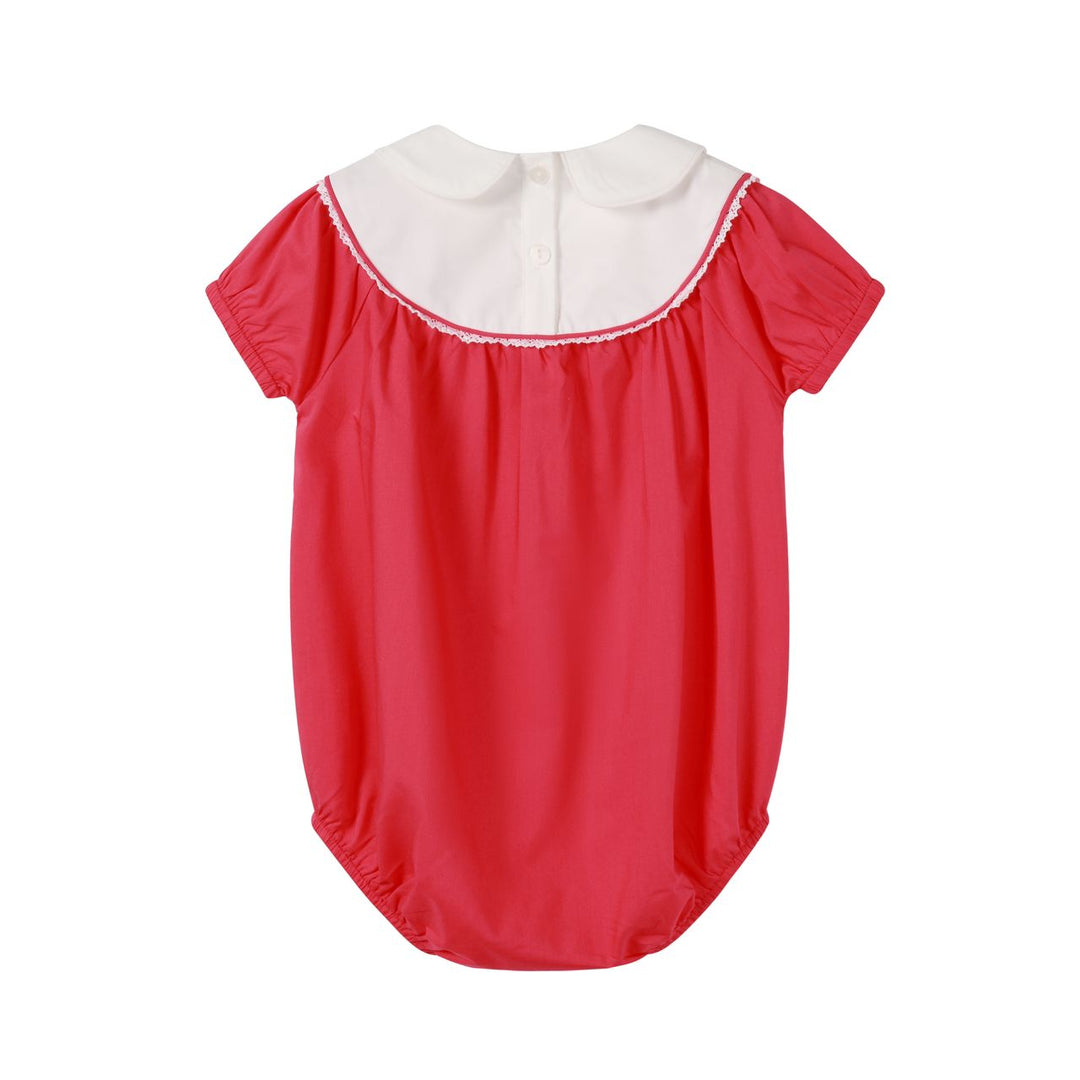 one piece vintage embroidered bib romper - hot pink