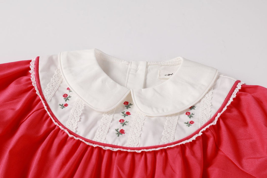 one piece vintage embroidered bib romper - hot pink