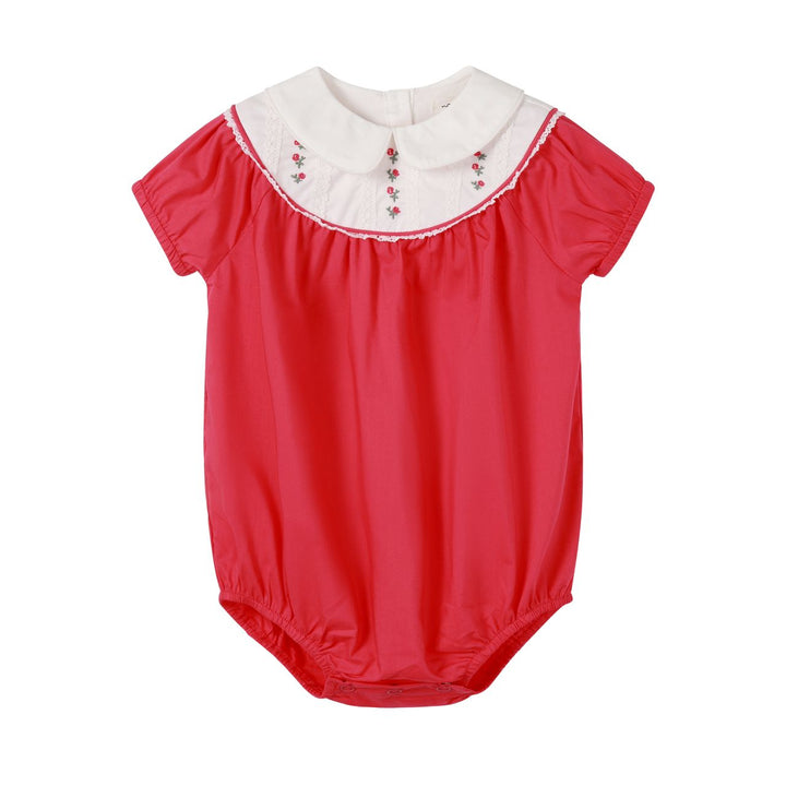 one piece vintage embroidered bib romper - hot pink