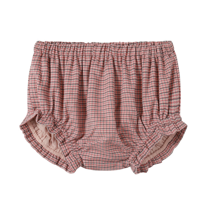 set outfit houndstooth embroidered collar shirt and bloomers - pink