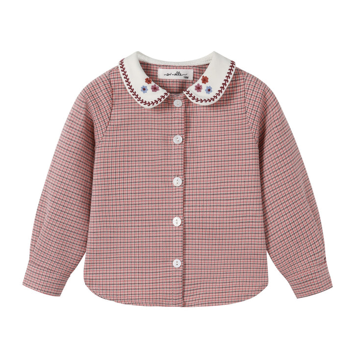 set outfit houndstooth embroidered collar shirt and bloomers - pink