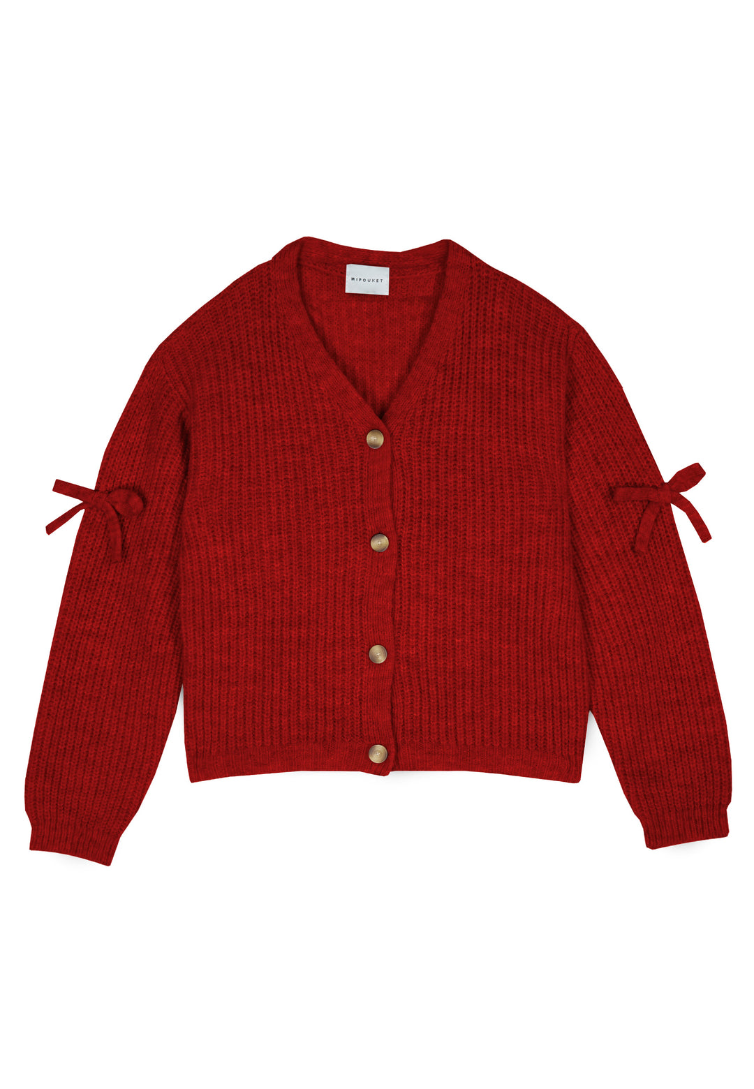 top l/s chunky knit bow cardigan - deep red