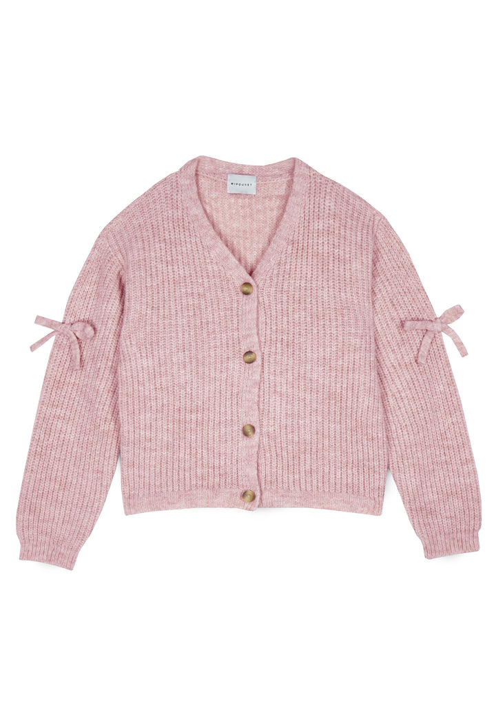 top l/s chunky knit bow cardigan - pink