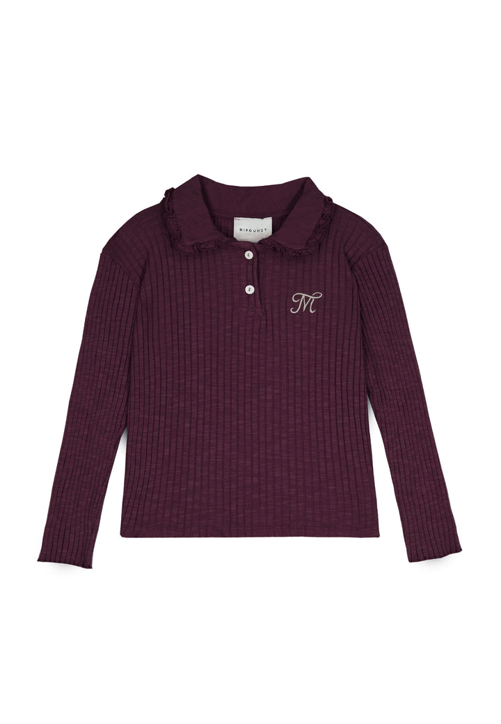 top l/s ribbed collar sweater - aubergine