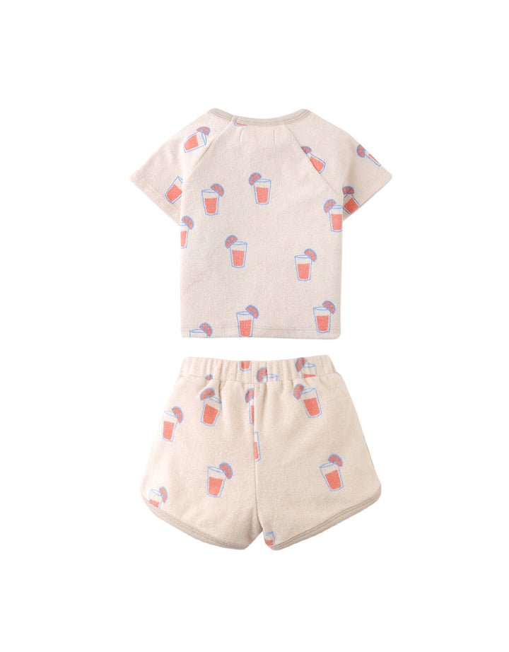 set outfit terry drink print tee and shorts - multi color
