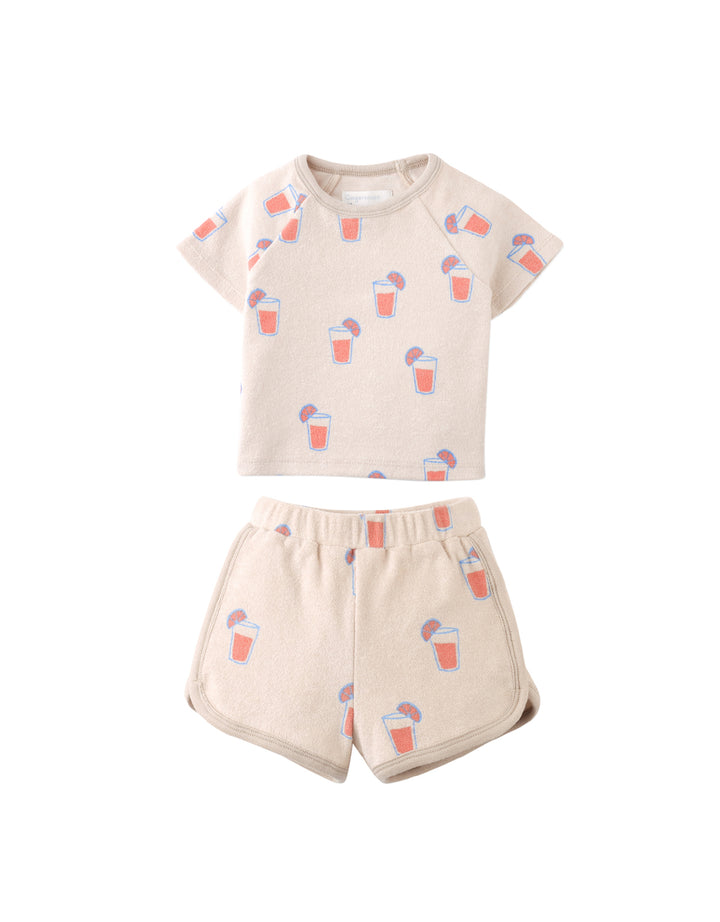 set outfit terry drink print tee and shorts - multi color