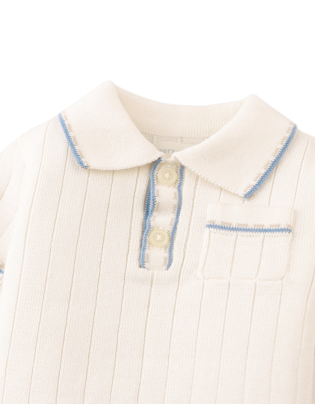polo s/s ribbed knit with striped edges - off white
