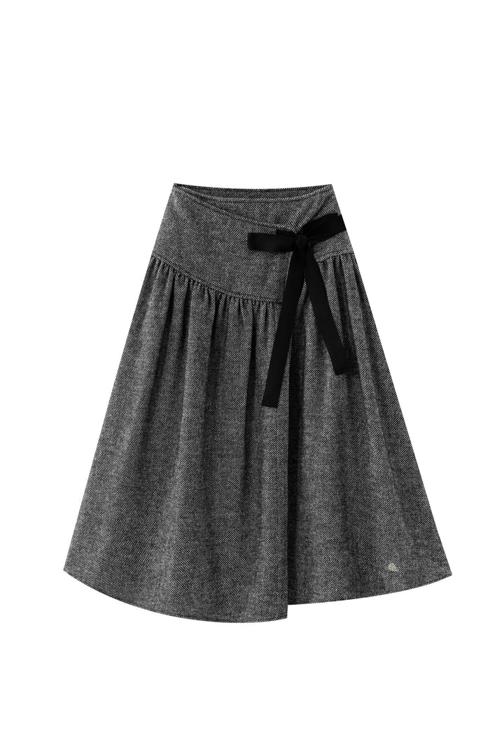 wrap skirt with bow - grey