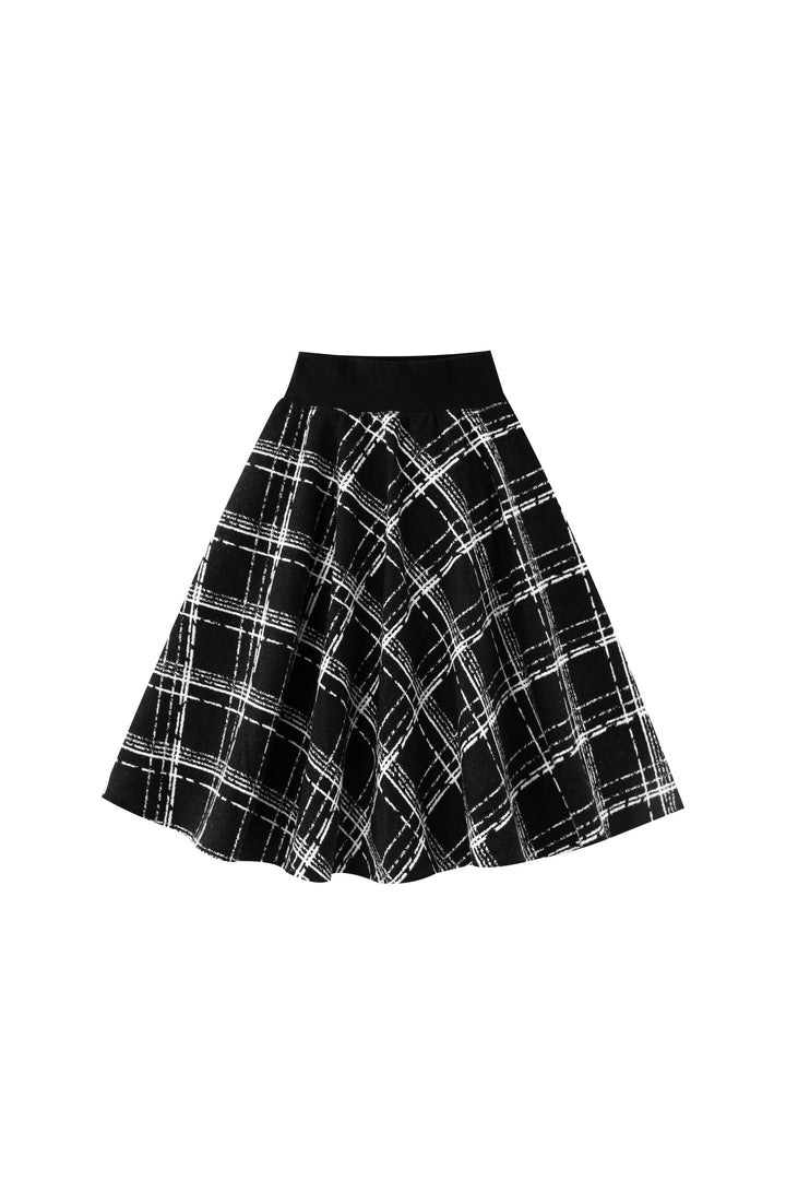 plaid yoke circle skirt - black