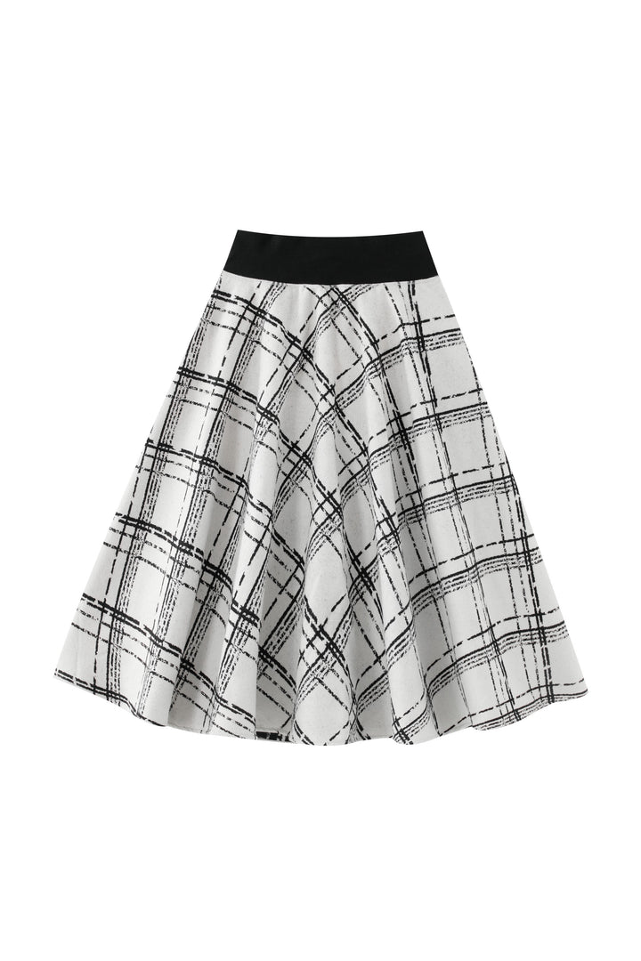 plaid yoke circle skirt - cream
