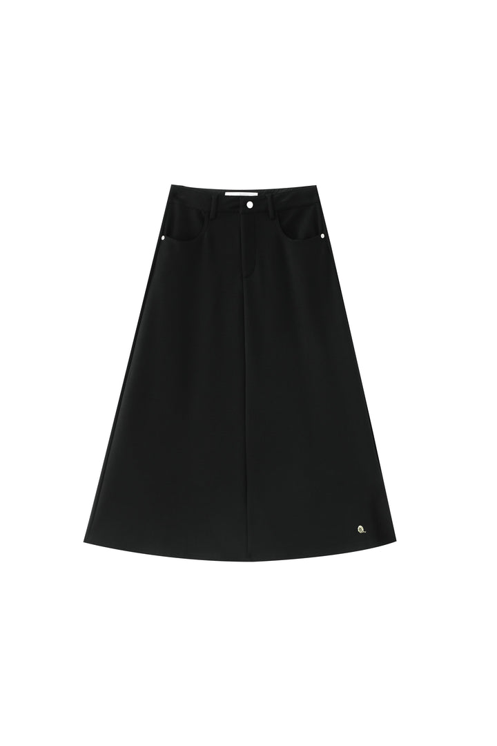 midi knit circle skirt - black