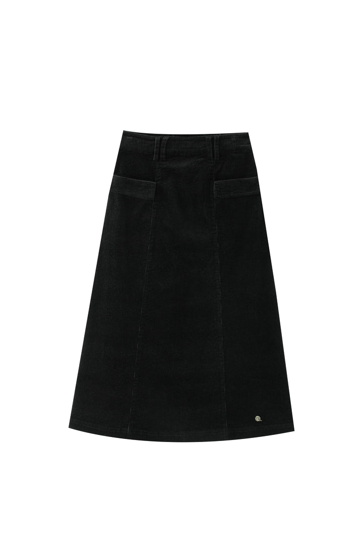 corduroy skirt with pockets - black