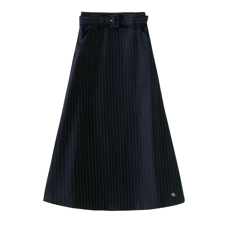 skirt a line with belt - navy striped