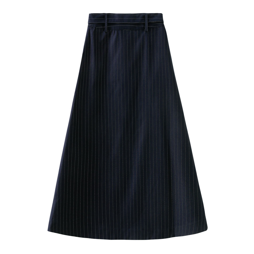 skirt a line with belt - navy striped