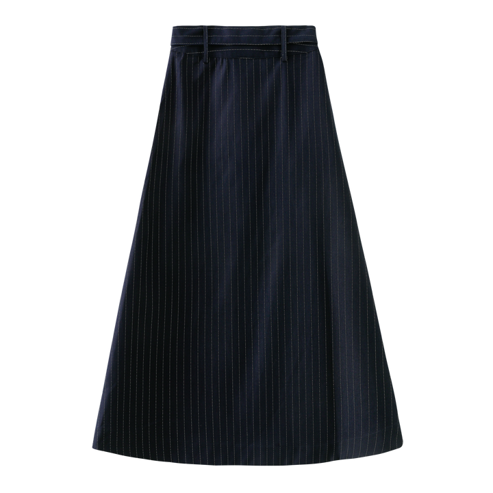 skirt a line with belt - navy striped