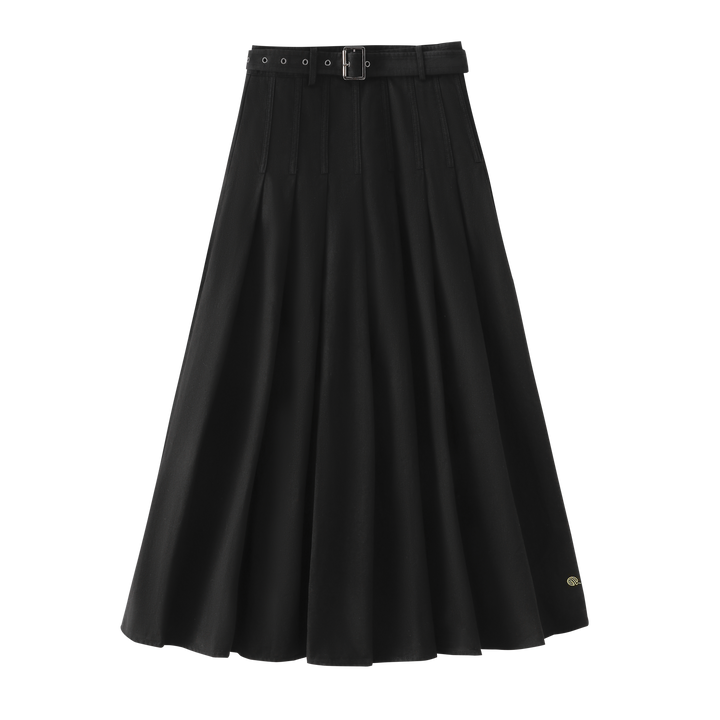 skirt pleated with belt - black