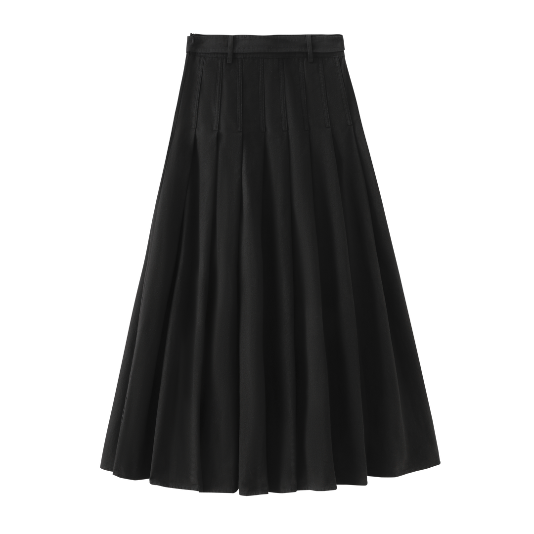skirt pleated with belt - black