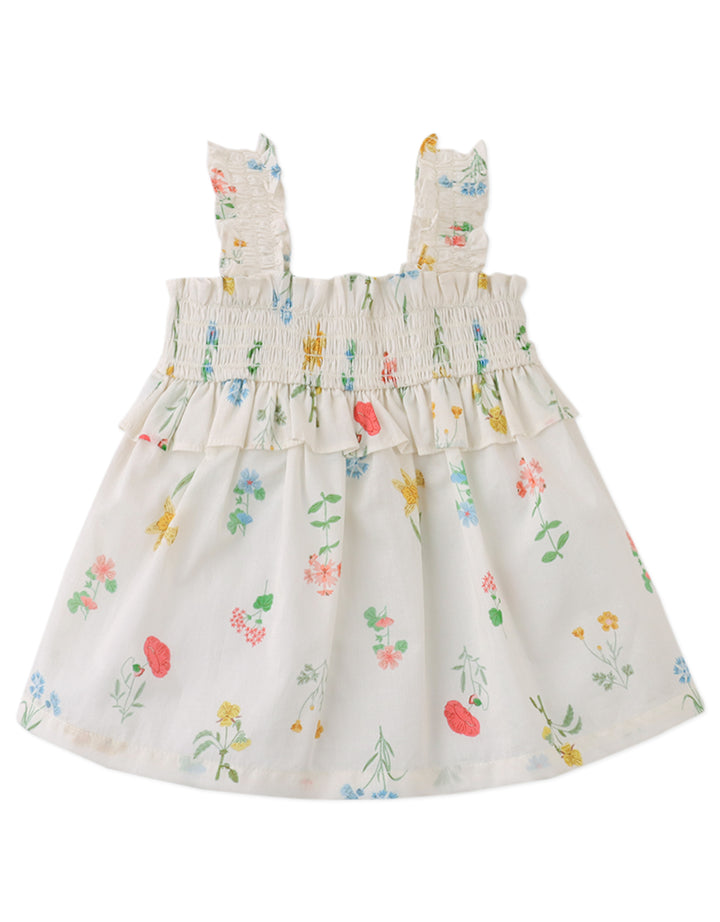 top s/s smocked floral flutter tank - multi color