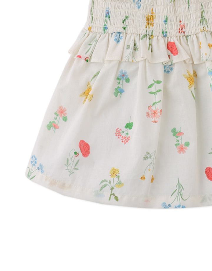 top s/s smocked floral flutter tank - multi color