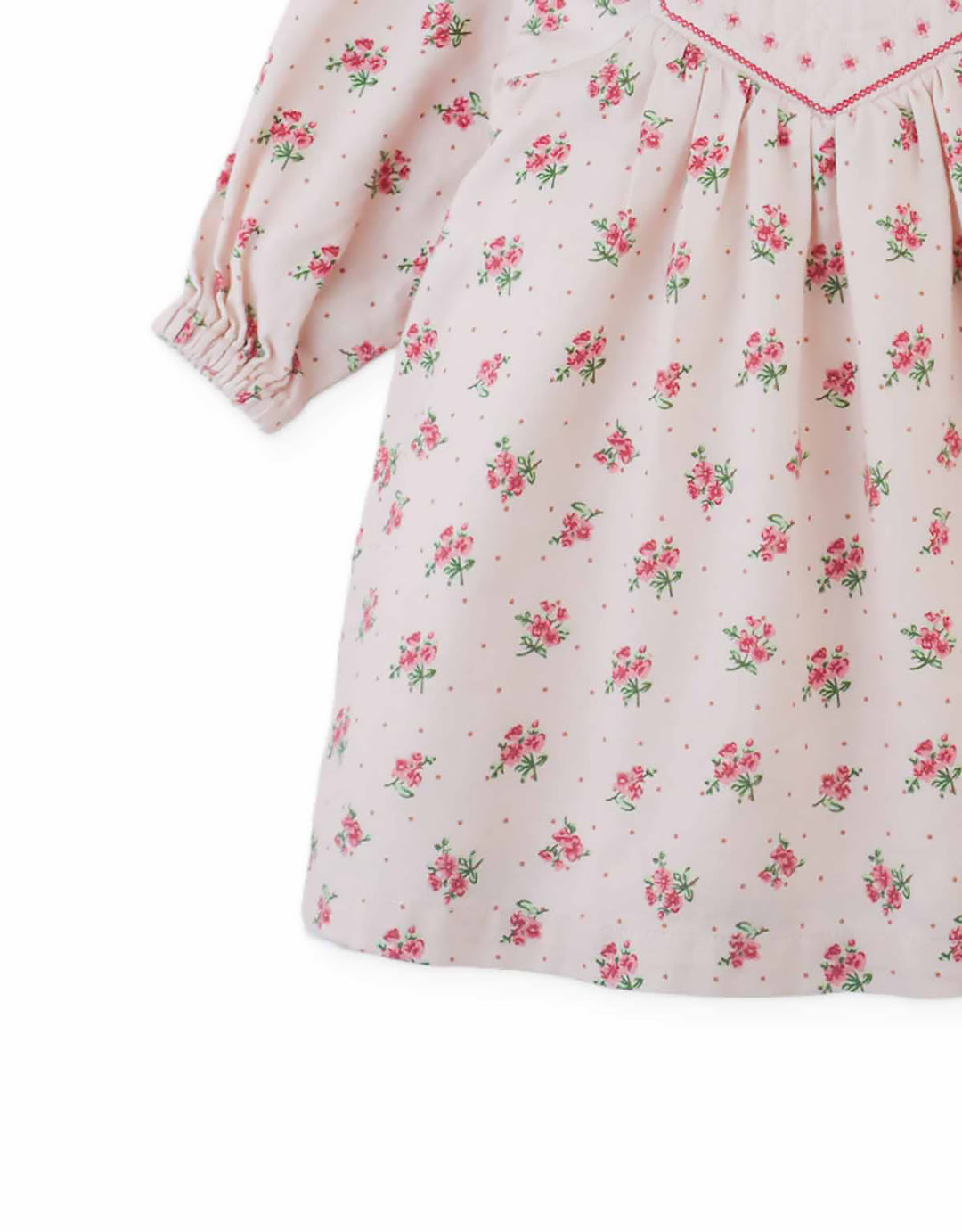 dress floral print with cross stitch design - pink