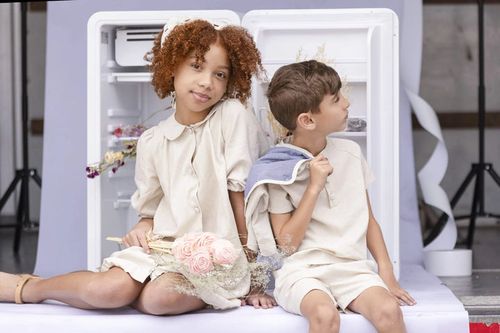 shorts linen button - beige-150