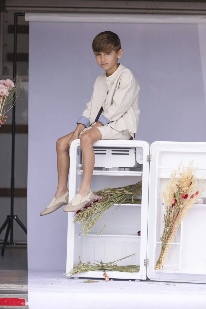 shorts linen button - beige-150