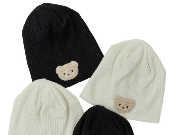 beanie ribbed teddy sweater - black/cream teddy