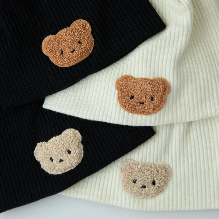 beanie ribbed teddy sweater - black/cream teddy