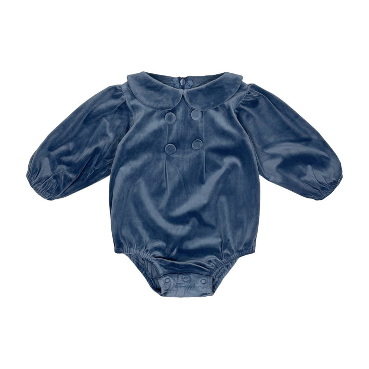 one piece velvet bubble buttons with collar - smokey blue