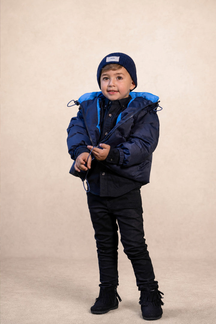 coat padded drawstring piped detail with hood - navy