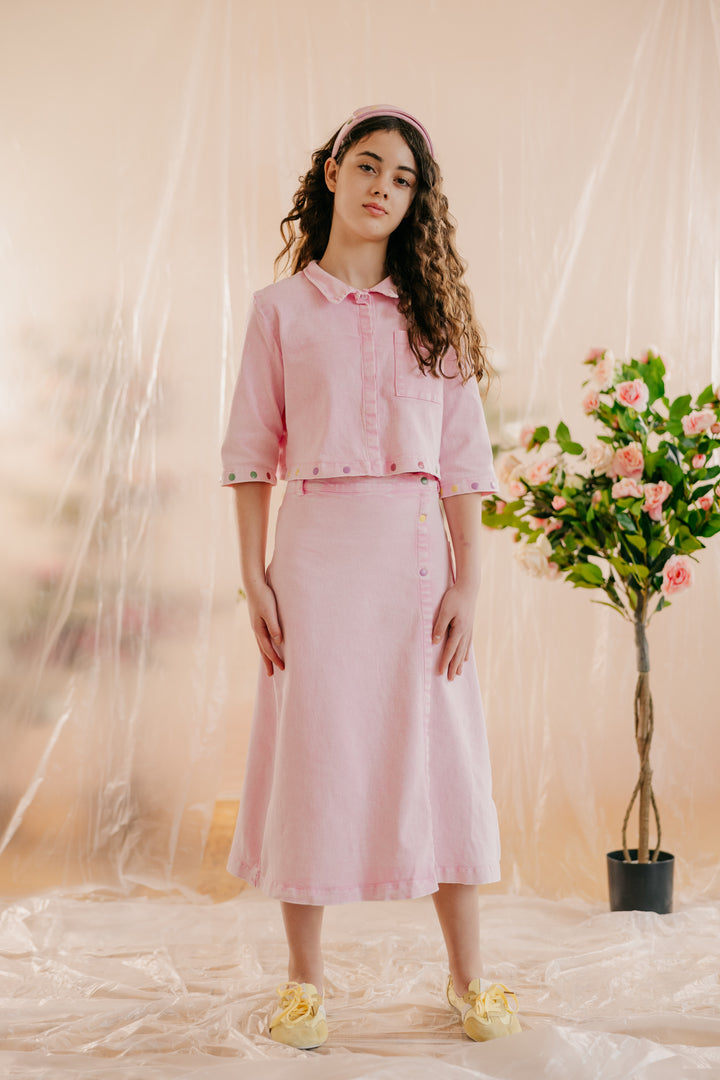 skirt midi denim snaps down - pale pink-81