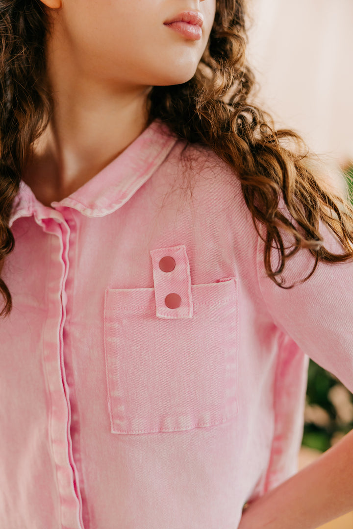 shirt l/s cropped denim snaps - pale pink-81