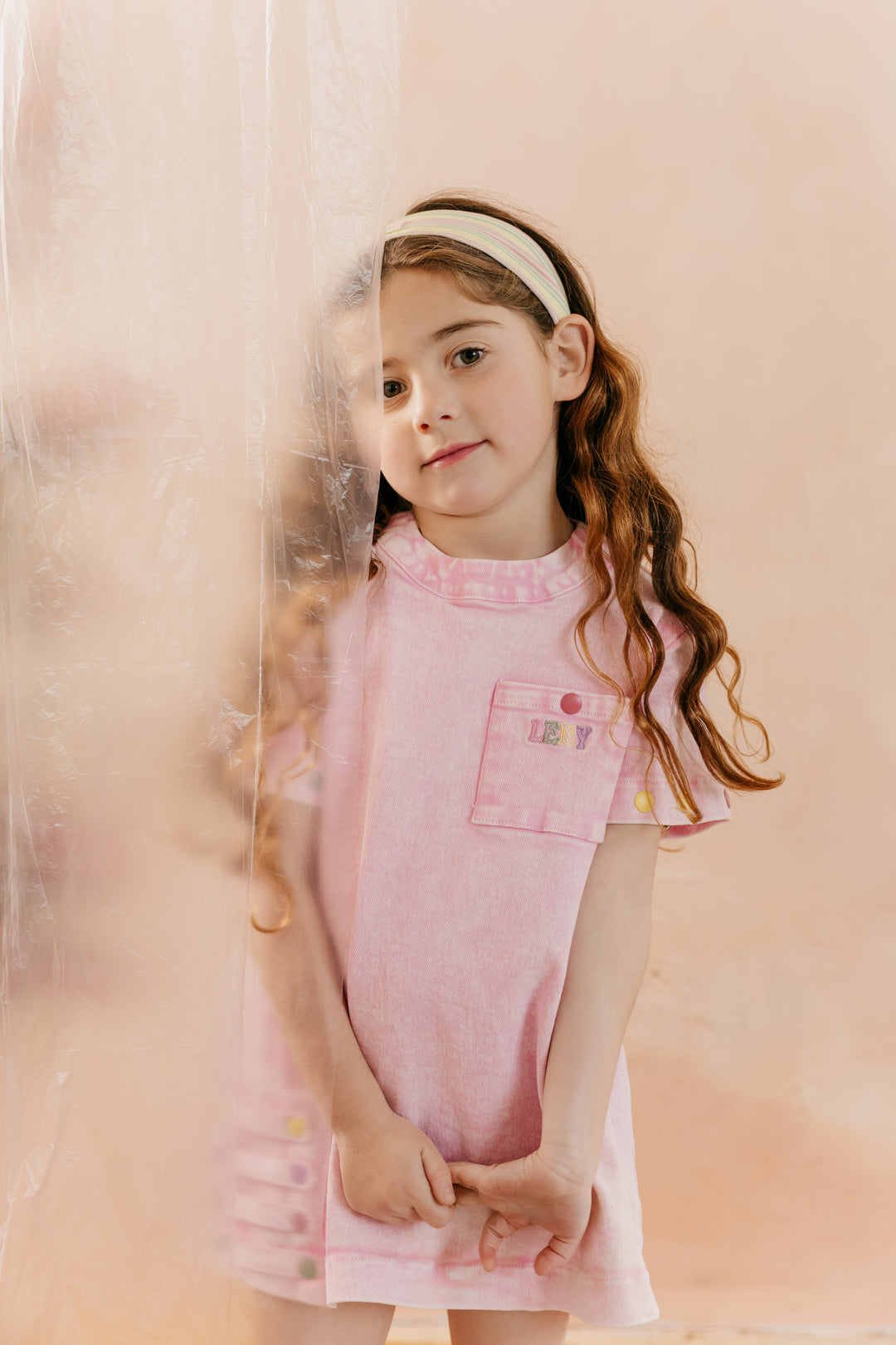 dress s/s denim snaps with logo pocket - pale pink-81