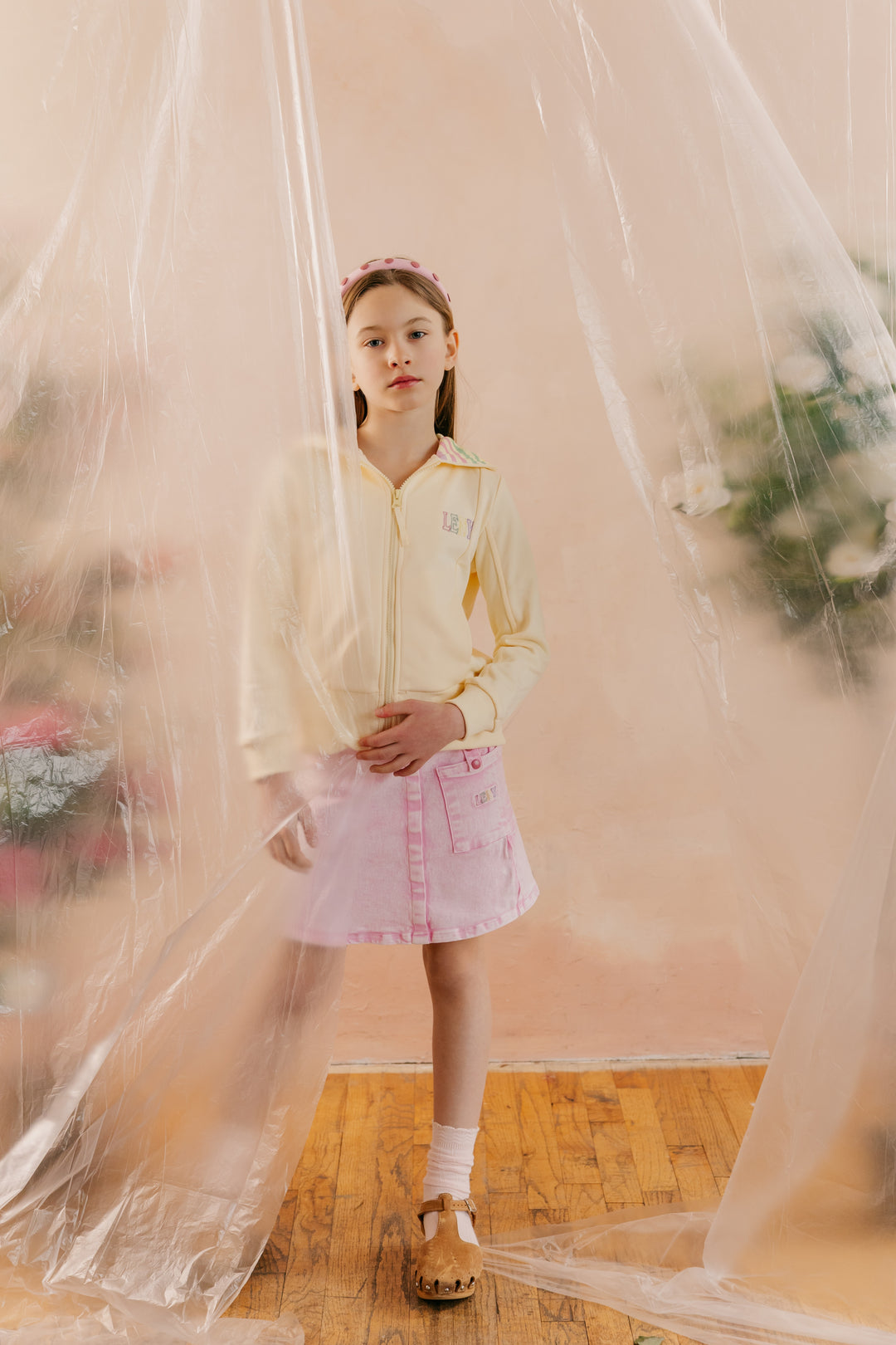 skirt denim snaps with side pocket - pale pink-81