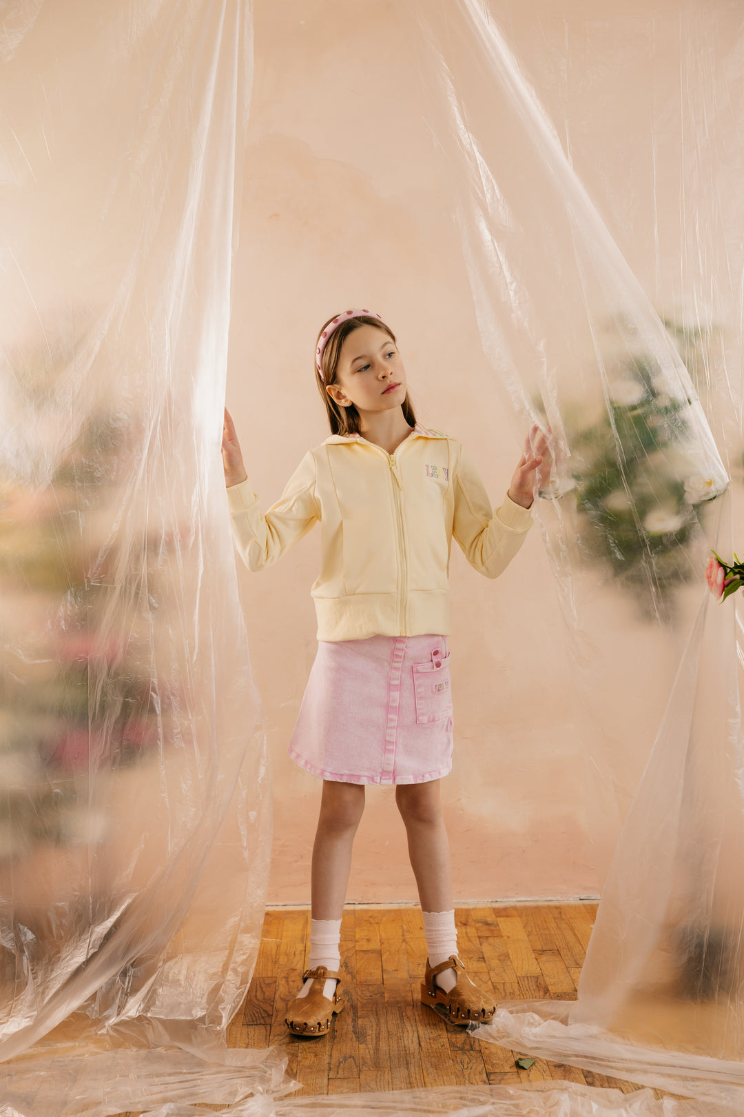 skirt denim snaps with side pocket - pale pink-81