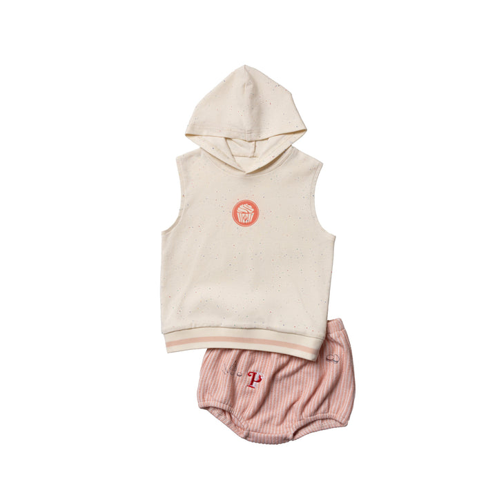 set outfit cupcake hooded top and bloomer - pink