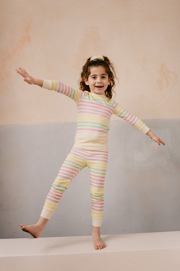 pajamas multi pastel striped top and pants - pink-18