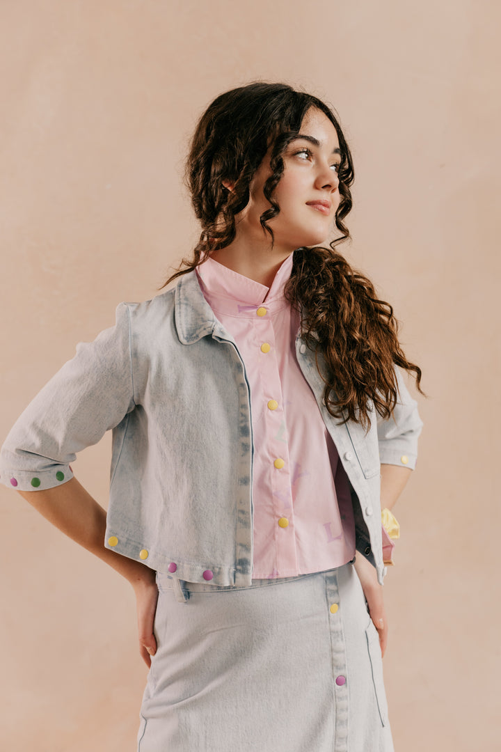 shirt l/s cropped denim snaps - light blue-86